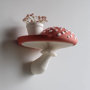 3D Printed Amanita Mushroom Wall Shelf | Fantasy Toadstool Floating Display | Magical 3D Printed Accent for Cottagecore and Cozy Interiors
