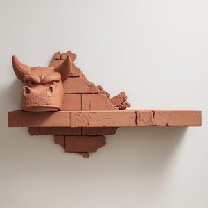 3D Printed Dragon Wall Shelf | Fantasy Cracked Brick Floating Ledge | Unique Modern Wall Decor Accent for Cozy Gaming Rooms and Home Offices