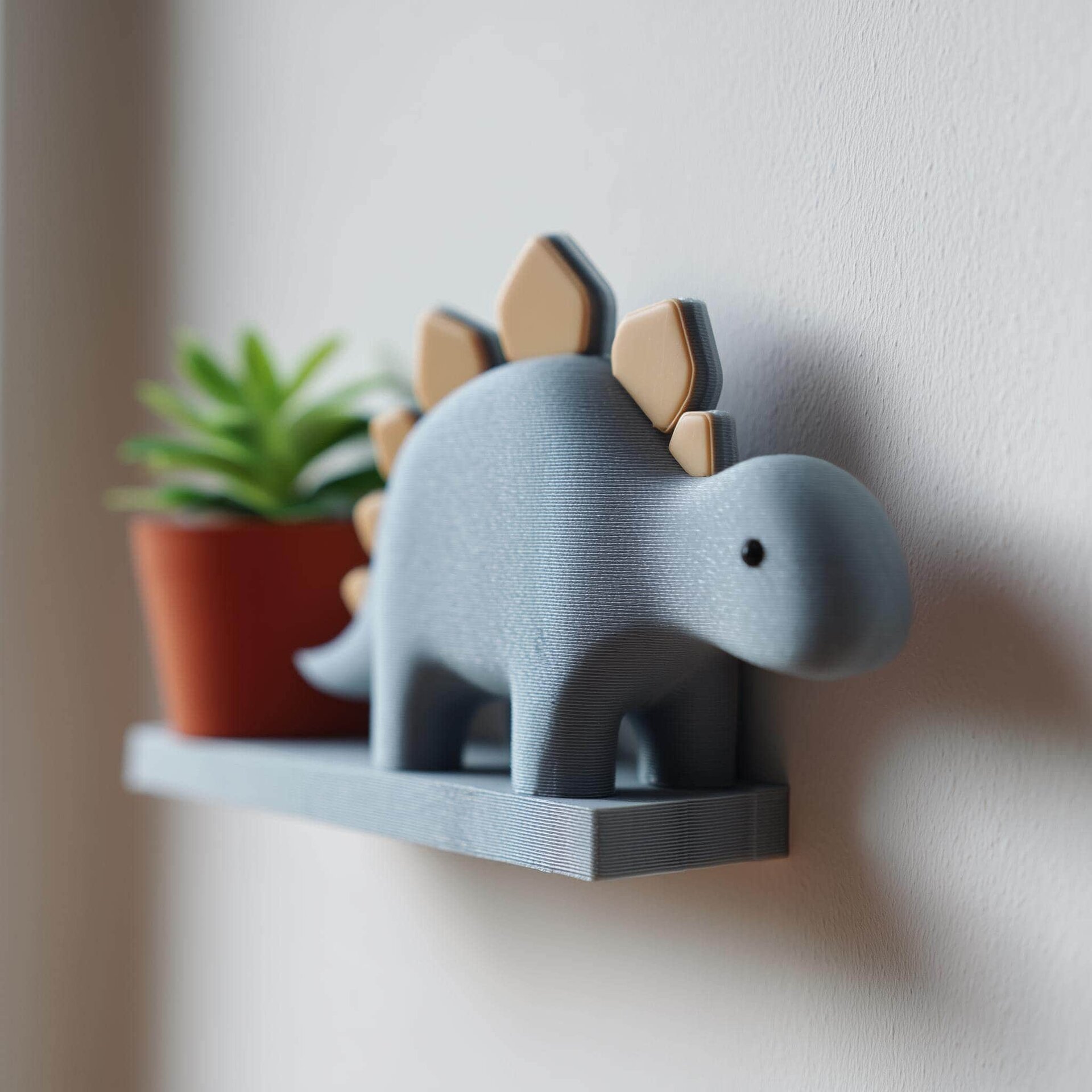 3D Printed Dinosaur Wall Shelf | Cute Stegosaurus Floating Ledge for Kids | Playful Nursery and Children’s Room Wall Accent Decor Piece