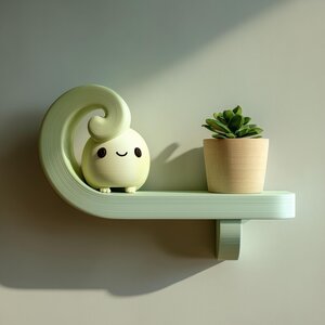3D Printed Kawaii Curl Wall Shelf | Minimalist Spiral Floating Ledge Plant Display | Modern Room Shelf Decor Accent for Home Interiors