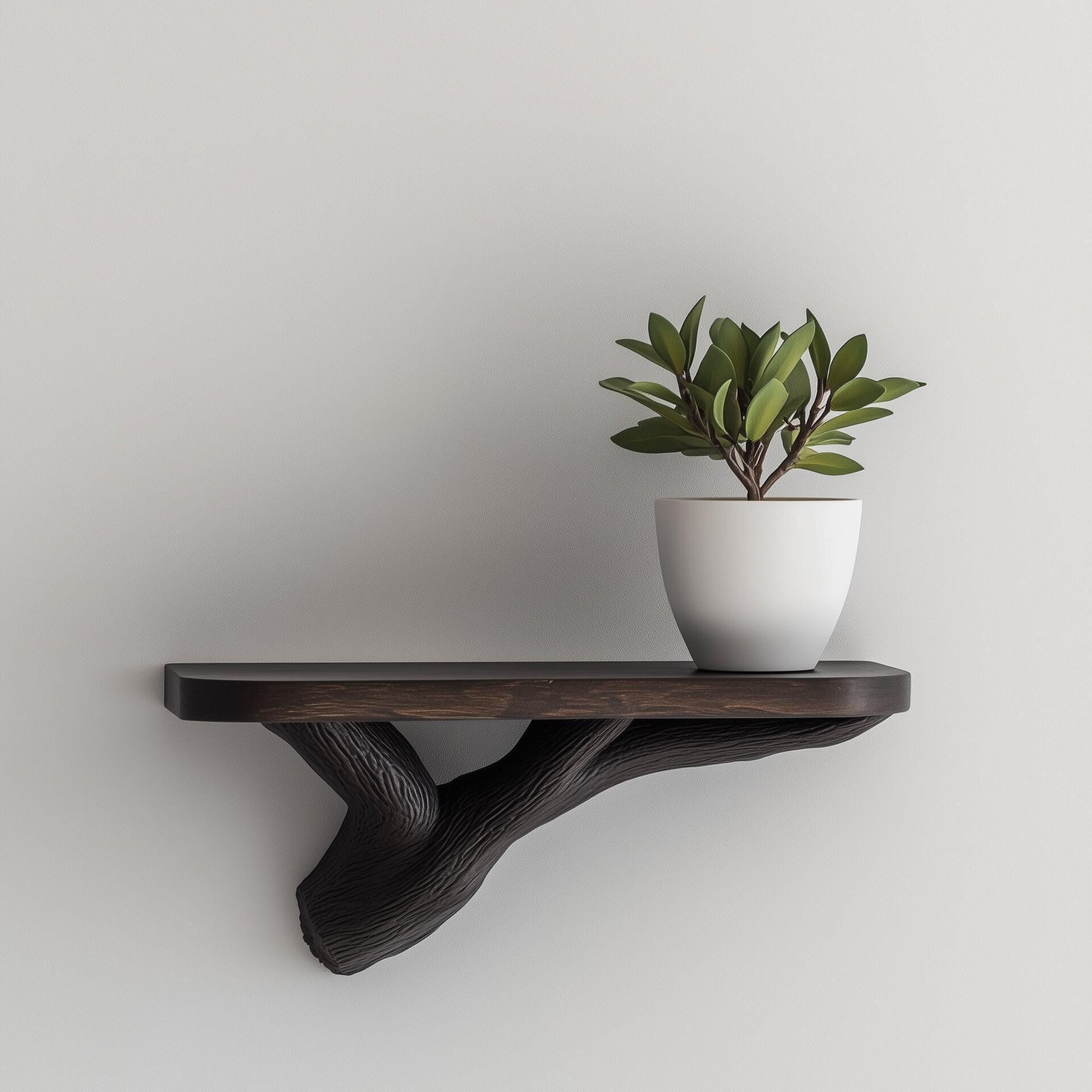 Dark Wood Wall Shelf | Tree Branch Floating Shelf | Modern Nature Decor | 3D Printed Plant Shelf | Organic Style Wall Accent Walls Art