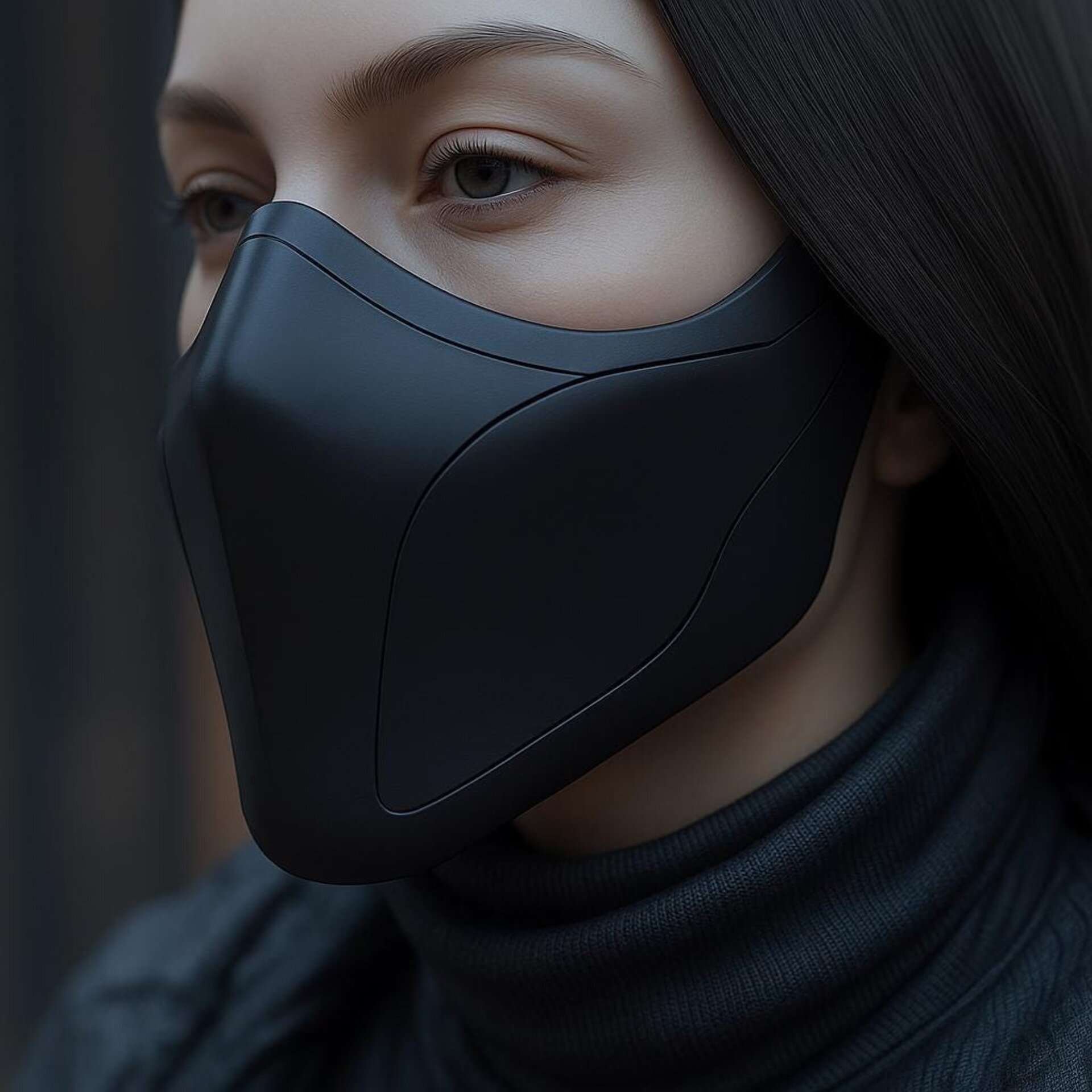 Matte Black Futuristic Half Face Mask | 3D Printed Cyberpunk Costume Accessory | Lightweight Cosplay Mask for Women Men Masks