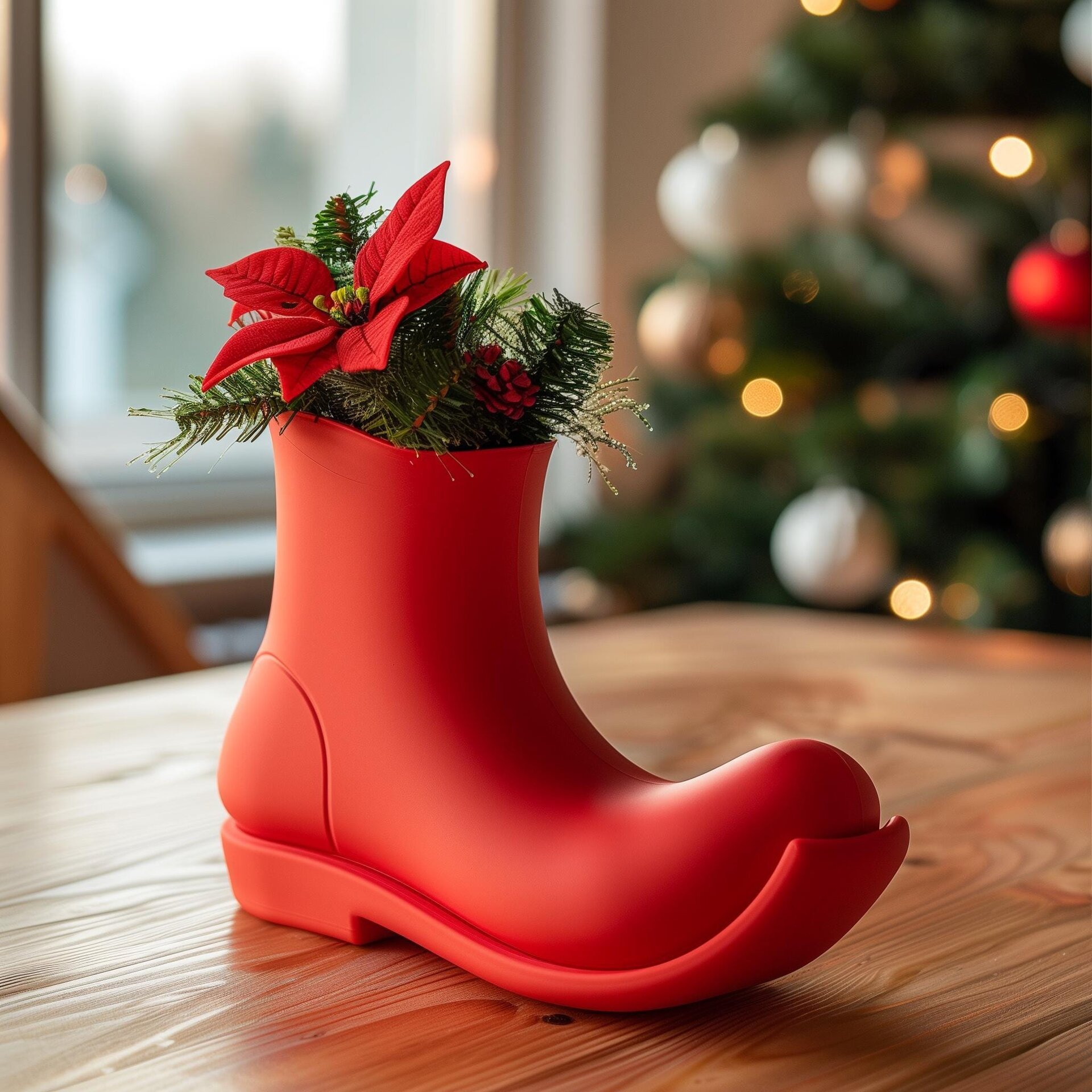 3D Printed Christmas Boot Vase | Modern Holiday Decoration | Minimalist Festive Home Decor | Unique Santa Shoe Shaped 3D Printed Vase