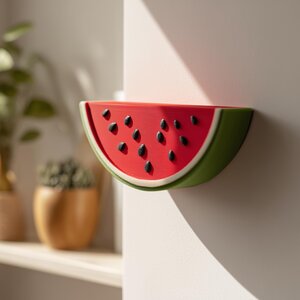 3D Printed Watermelon Wall Shelf | Cute Fruit Floating Ledge | Playful Kitchen Decor Accent for Fun Modern Home Interiors and Walls Decor