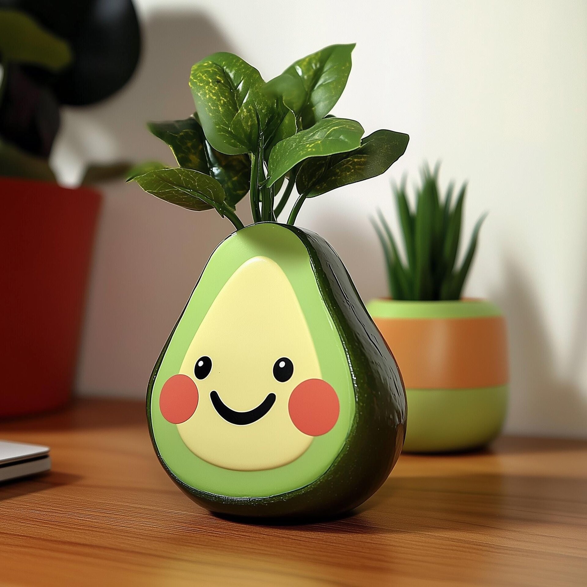 Cute Avocado Planter with Smiley Face | Fun Desk Plant Pot | Indoor Succulent Holder | Whimsical Home Decor | Plant Lover Gift