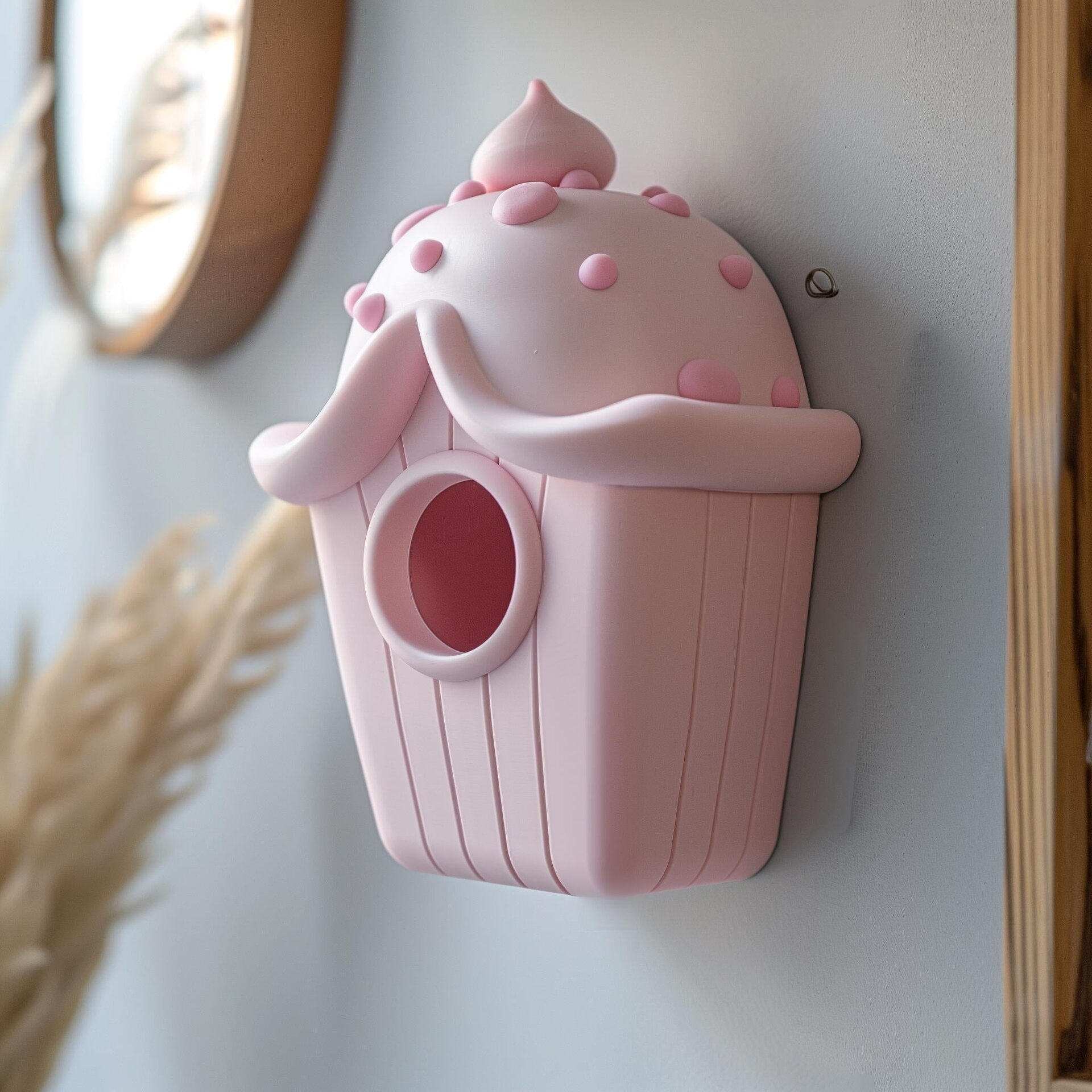 3D Printed Cupcake Birdhouse Wall Hanging | Playful Modern Home Accent | Cute Minimalist 3D Print Decoration for Kitchen or Kids Room