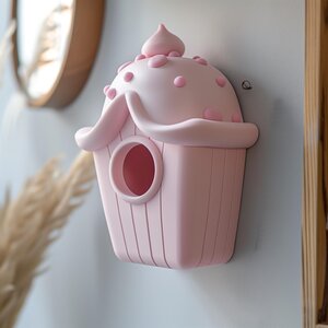3D Printed Cupcake Birdhouse Wall Hanging | Playful Modern Home Accent | Cute Minimalist 3D Print Decoration for Kitchen or Kids Room