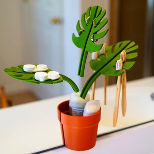 Mirror Monstera Organizer | Bathroom Toothbrush Holder | Ring Soap Holder | Bathroom Space Saver Storage Solution | Functional Plant Decor