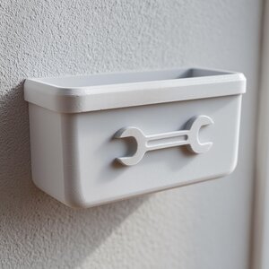 3D Printed Tool Wall Organizer Shelf | Minimal Garage Storage Bin with Wrench Icon | Modern Floating Caddy for Workshop and Utility Rooms