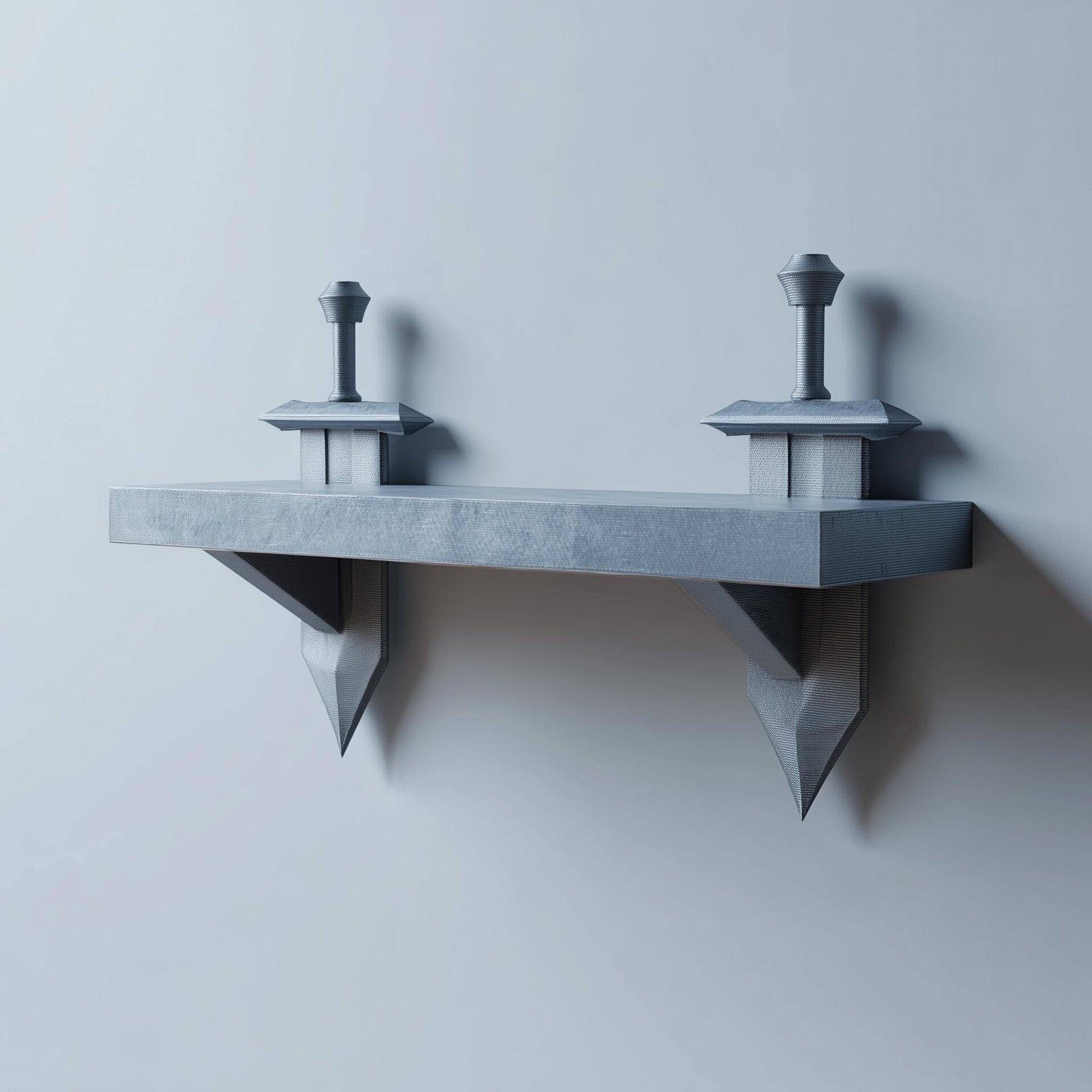3D Printed Fantasy Sword Wall Shelf | Minimal Floating Ledge with Stylized Blade Supports | Modern Gaming Room and Medieval Decor Accent