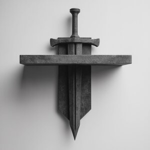 3D Printed Removable Sword Wall Shelf | Gothic Fantasy Floating Shelf | Unique Decorative Weapon Display for Game Room Decor & Office Walls