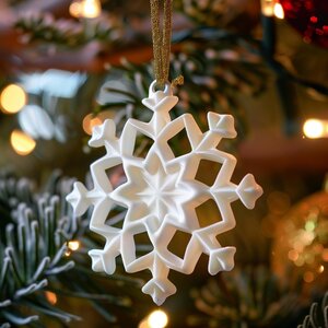 3D Printed Snowflake Ornament | Elegant Christmas Tree Decoration | Modern Minimalist Holiday Ornament Made from Matte PLA Plastic
