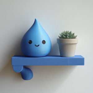 3D Printed Water Drop Wall Shelf | Minimal Character Floating Ledge Display | Cute Modern Room Decor Accent for Kids Rooms and Home Offices