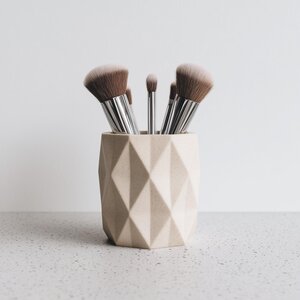 3D Printed Geometric Brush Holder | Modern Faceted Makeup Organizer | Minimalist Pen Cup | PLA Plastic Desk or Vanity Flowers Storage