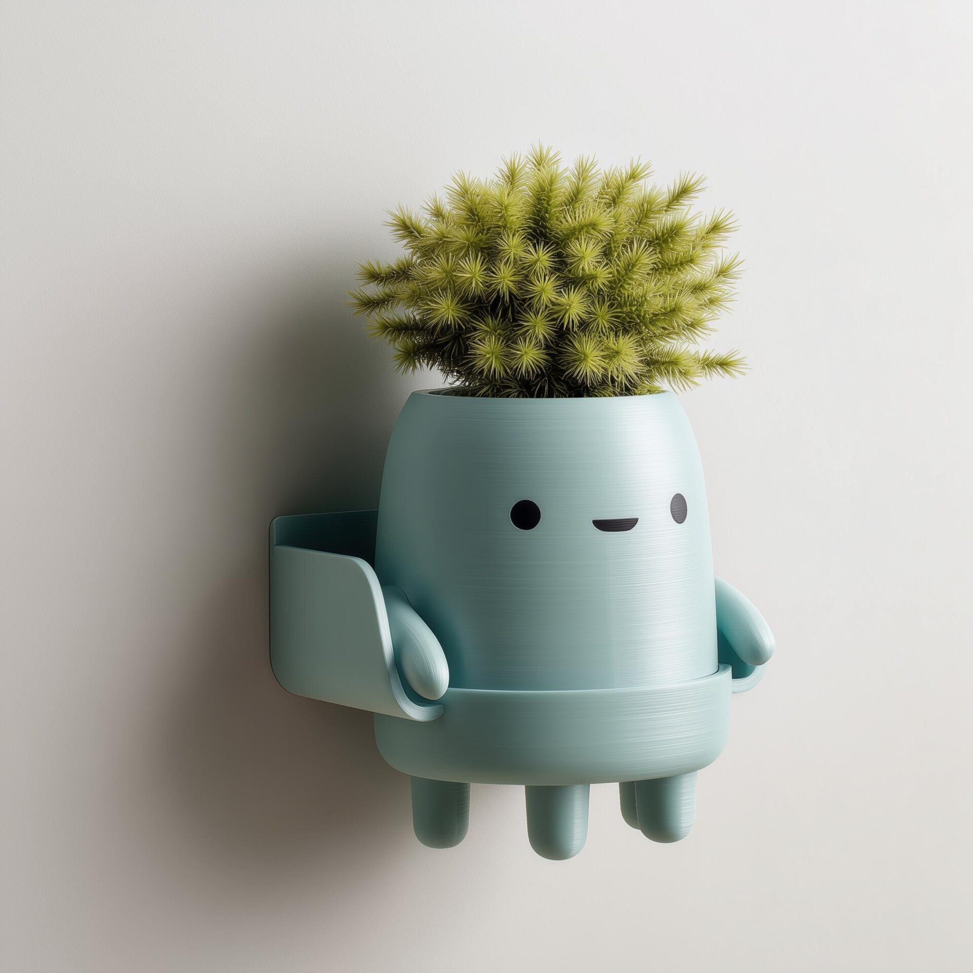 3D Printed Character Wall Planter Shelf | Cute Kawaii Wall Mounted Pot | Minimal Playful Decor Accent for Small Plants in Entryway or Office
