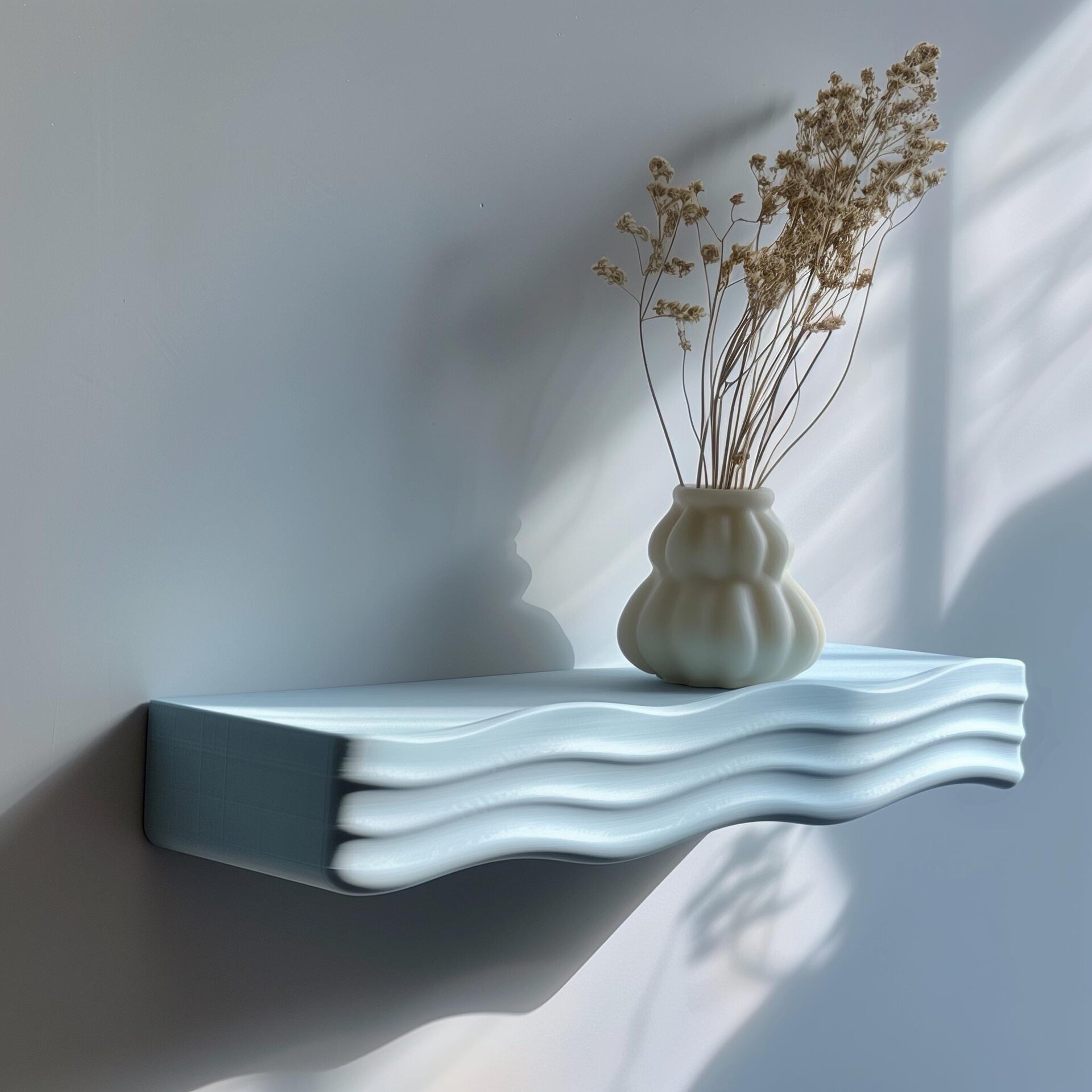 3D Printed Wavy Wall Shelf | Modern Floating Shelf with Organic Curves | Minimalist Ripple Design Shelf for Stylish Home Decor