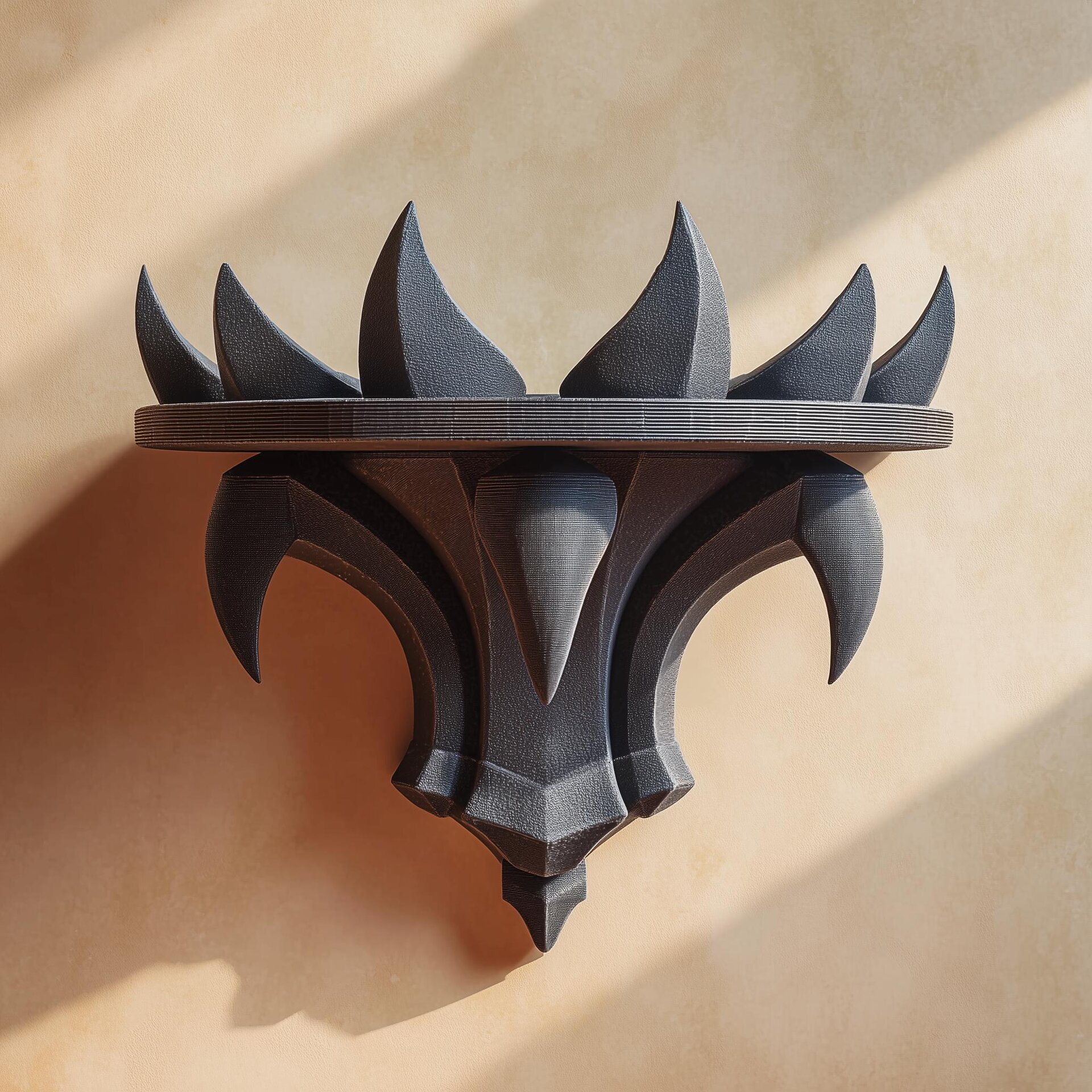 3D Printed Gothic Flame Wall Shelf | Dark Fantasy Spiked Ledge | Black PLA Floating Display for Living Room, Bedroom or Game Room Decor