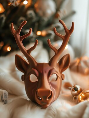 3D Printed Reindeer Mask | Modern Animal Face Sculpture | Unique Holiday Cosplay & Art Prop | Christmas Costume and Winter Home Decor