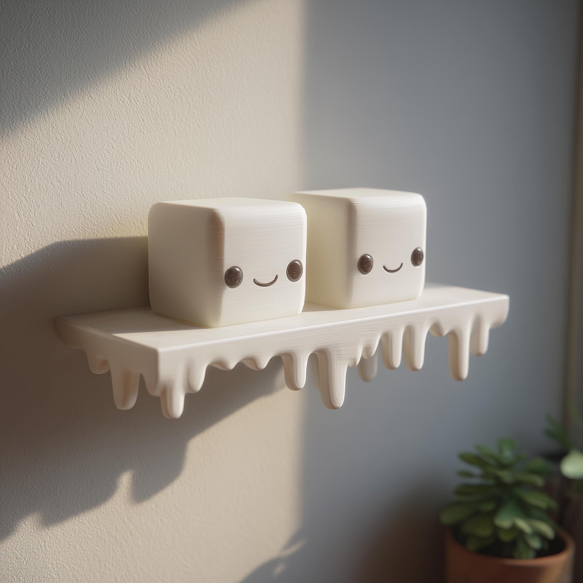 3D Printed Kawaii Dripping Wall Shelf Decor with Marshmallow Characters | Melting Display Ledge for Bedroom | Gaming | Home Office Studio