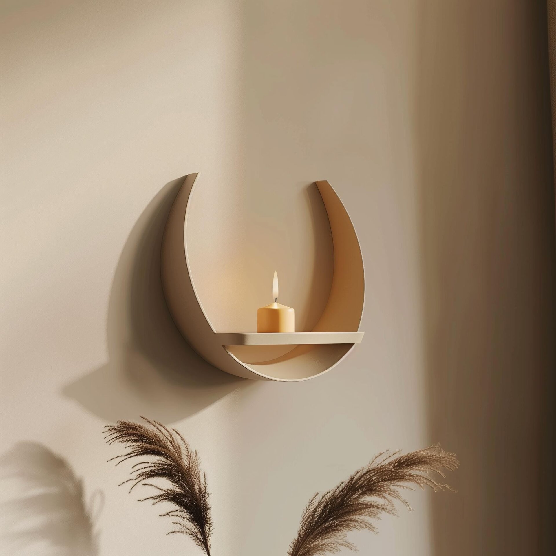 3D Printed Crescent Moon Wall Shelf | Modern Minimalist Floating Shelf Design | Unique Lunar Home Decor Accent | Contemporary Wall Shelf