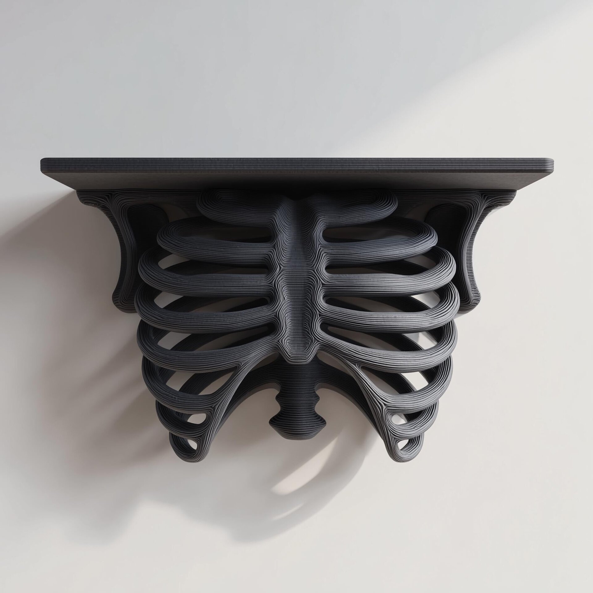 3D Printed Ribcage Wall Shelf | Gothic Spine Console Ledge | Dark Anatomical Horror Decor for Skulls, Candles, Crystals & Books Display