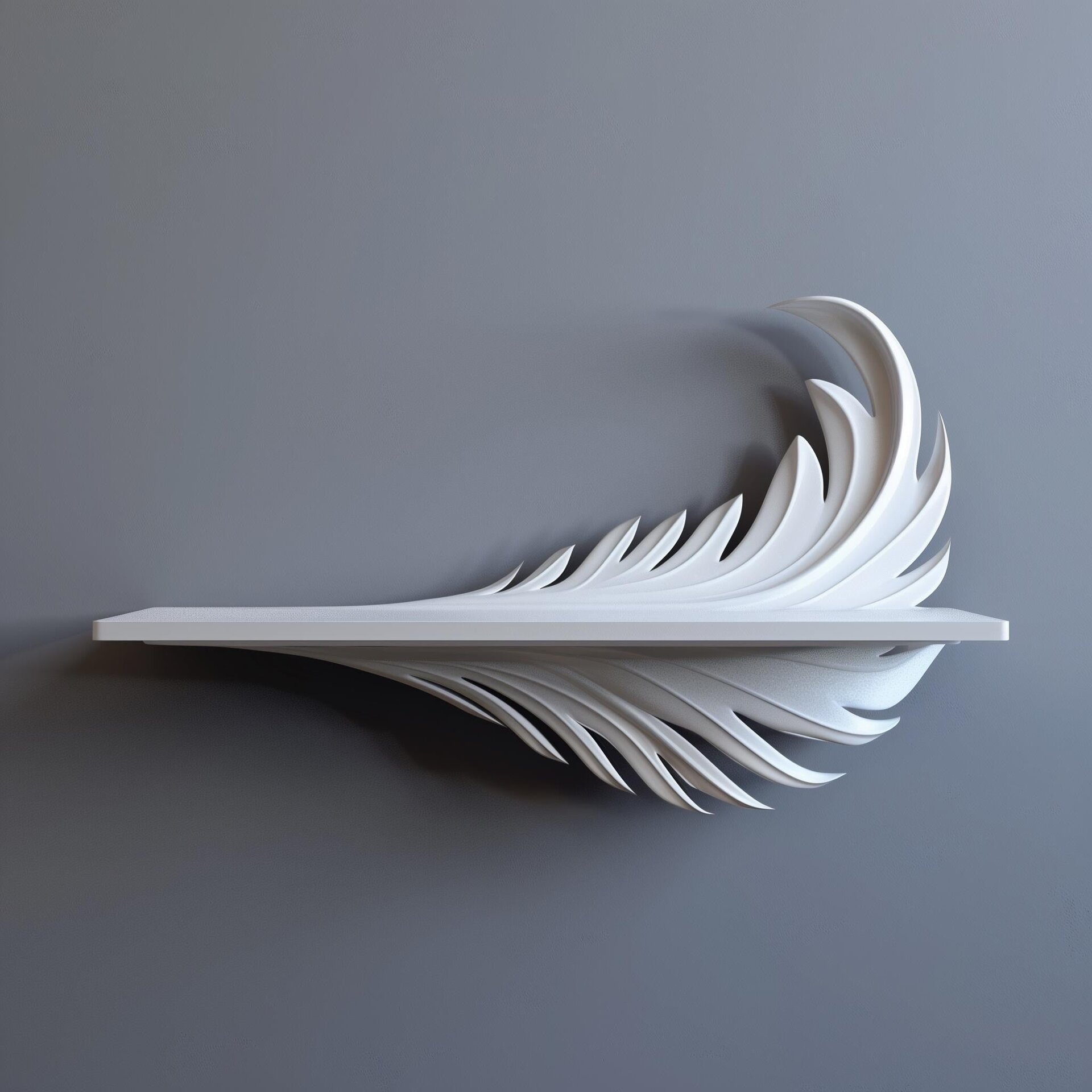 3D Printed Feather Wall Shelf | Sculptural Floating Display Ledge | Minimal Modern Wall Decor Accent for Contemporary Stylish Home Interiors