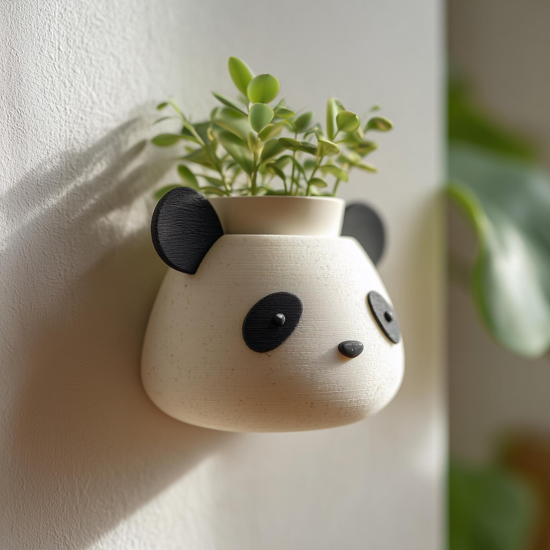 3D Printed Panda Wall Planter | Animal Face Hanging Pot for Nursery | Minimal Wall Decor for Modern Kids Rooms and Playroom Spaces at Home