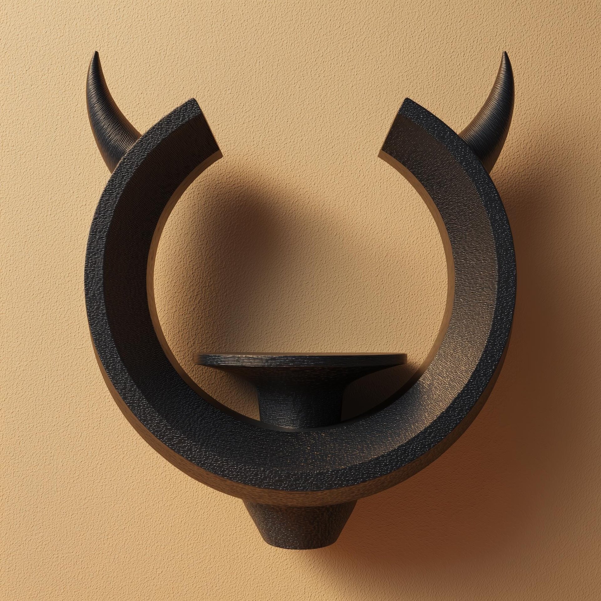 3D Printed Horn Ring Wall Shelf | Dark Fantasy Crescent Horn Altar Ledge | Gothic Minimal Floating Wall Decor for Crystals and Candles Home