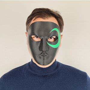 Full Face Mask for Cosplay | 3D Printed Black Mask with Green Eye Detail | Halloween Costume Prop | Adjustable Fit for Adults