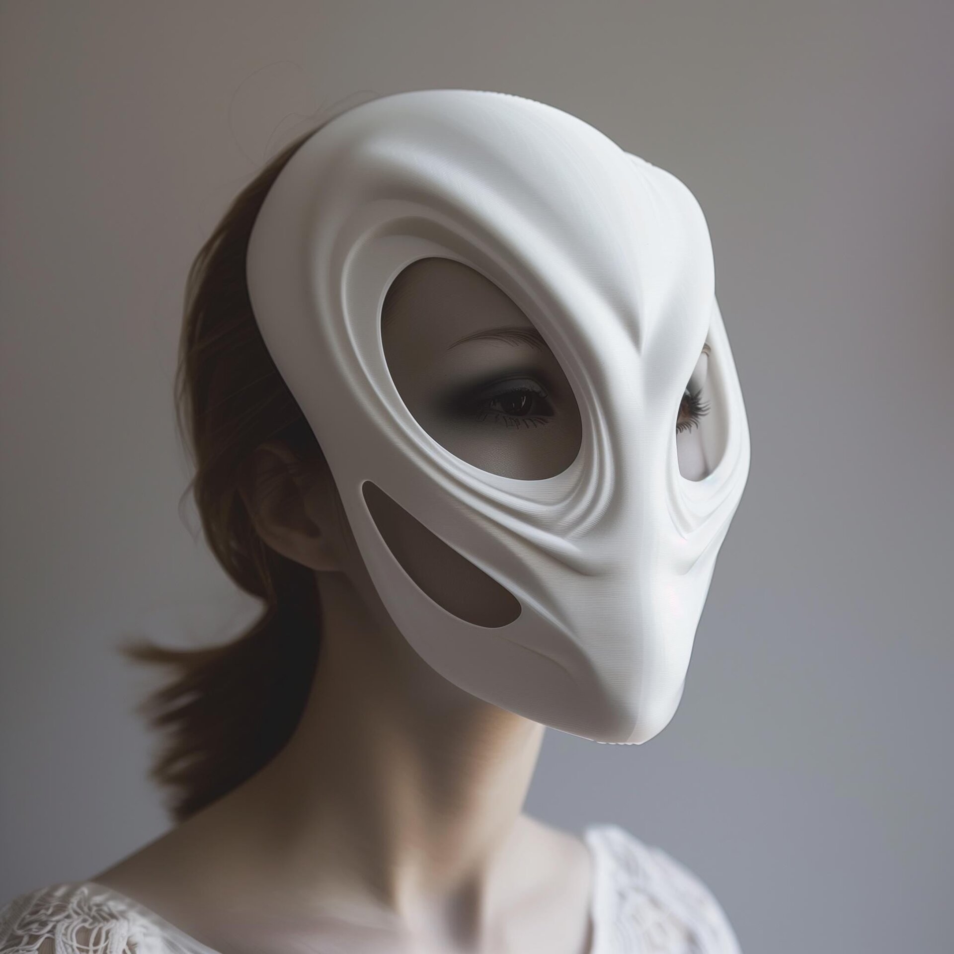 3D Printed Futuristic Alien Mask | Minimalist Sci-Fi Costume Mask | Unique 3D Print Art Face Design | Cosplay Prop | Modern Wall Decor