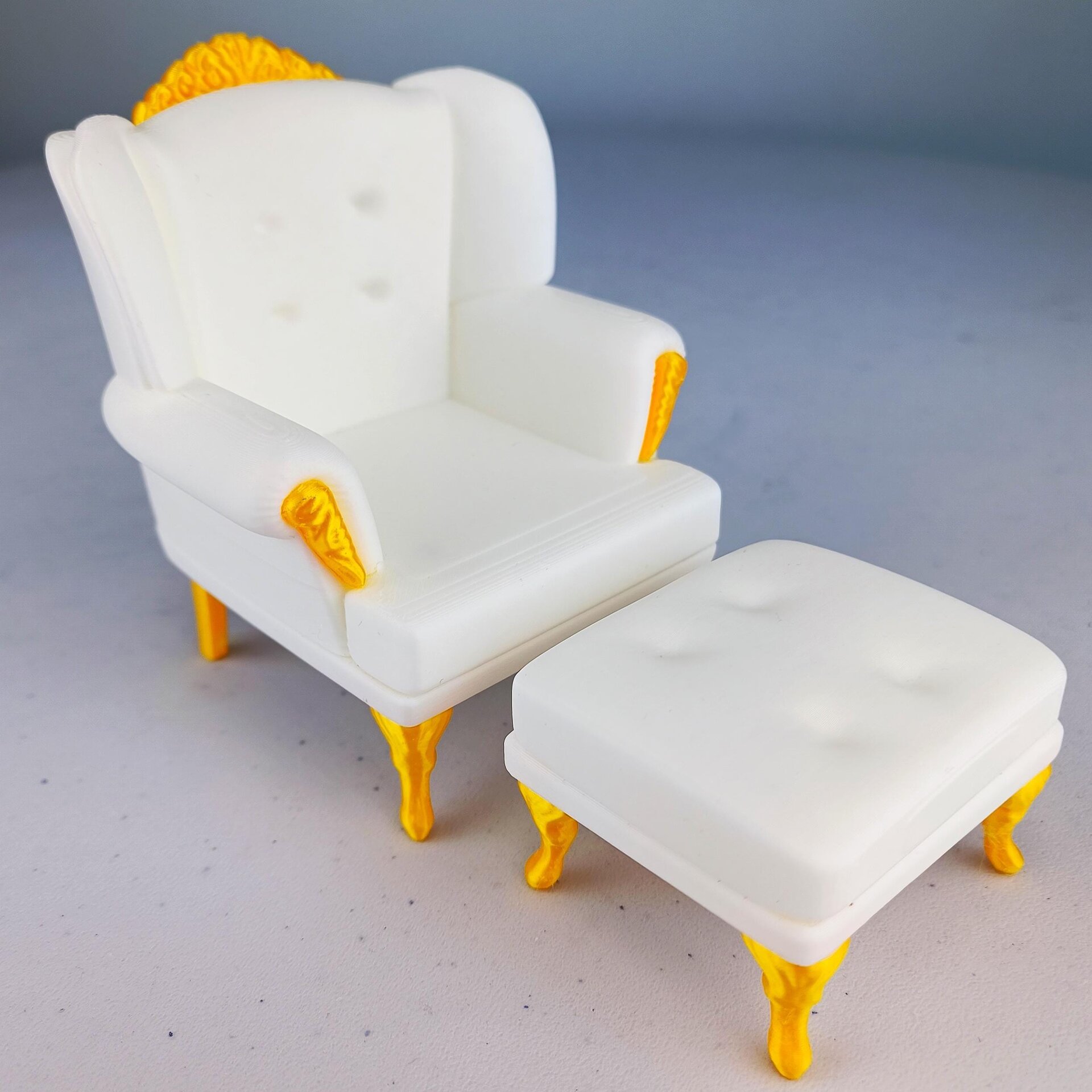 Dollhouse Sofa & Ottoman | 1:12 Scale Miniature Furniture | 3D Printed Victorian Chair | Elegant Dollhouse Decor | Miniature Armchair