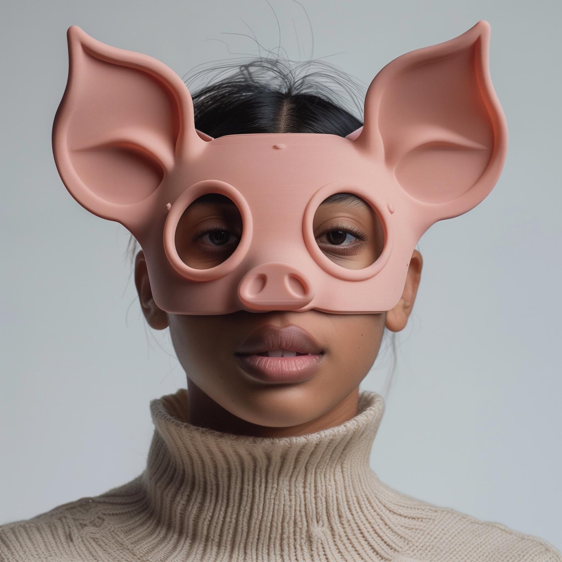 3D Printed Pig Face Mask | Minimalist Animal Mask for Adults | Unique Piggy Cosplay & Halloween Costume Prop | Modern 3D Print Art Design
