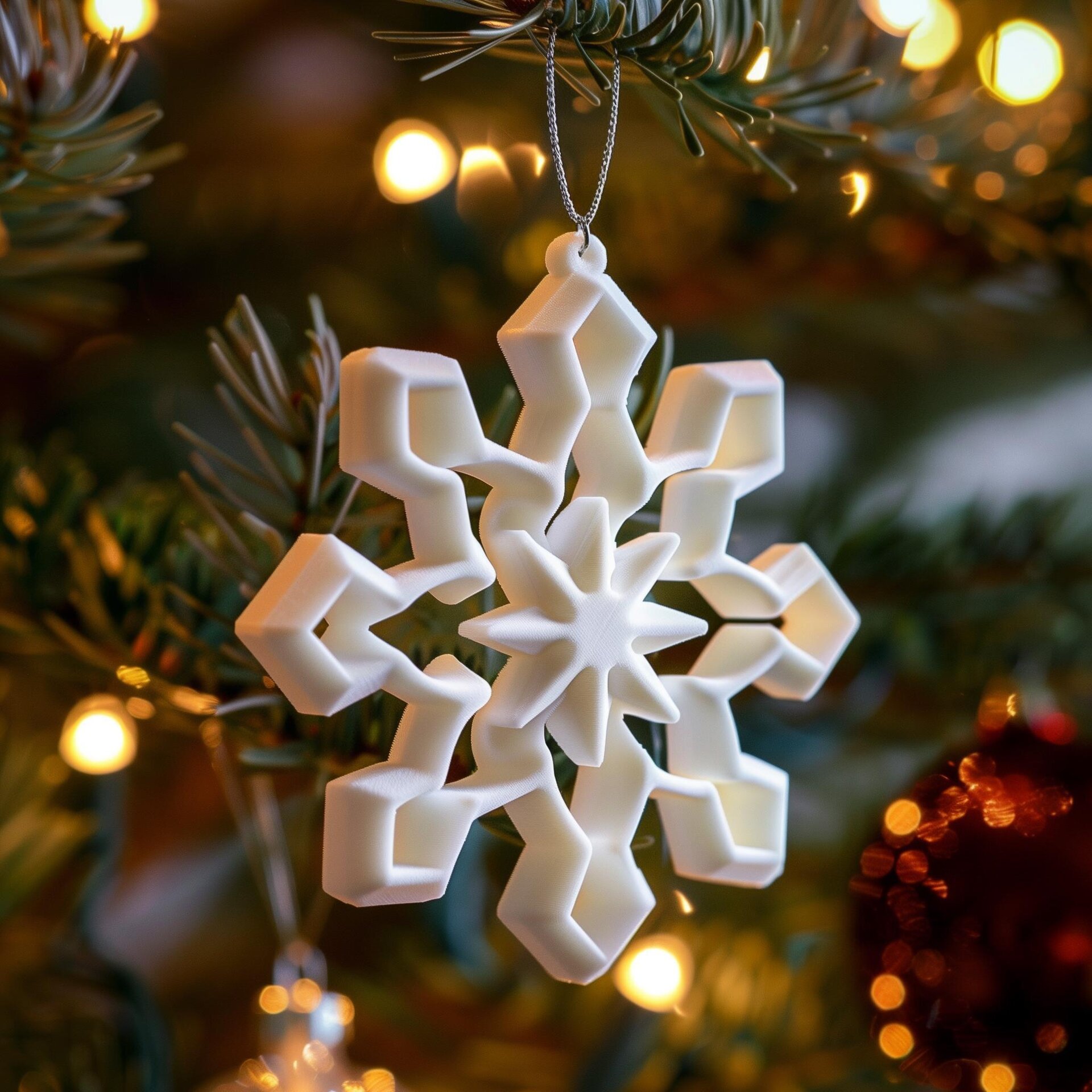10x 3D Printed Snowflake Christmas Tree Ornaments | Modern Geometric Snowflake Decor | Minimal Winter Holiday Decoration for Cozy Homes