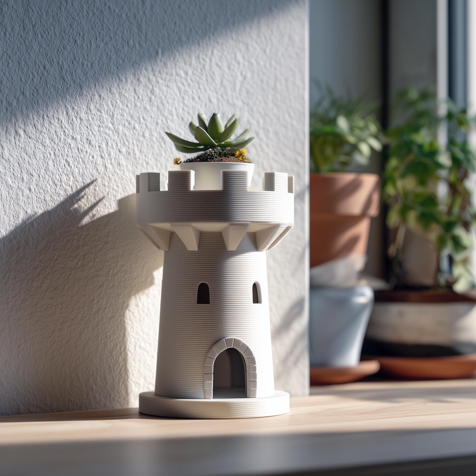 3D Printed Castle Tower Planter | Medieval Rook Style Succulent Pot | Fantasy Tabletop Decor for Desks, Windowsills and Cozy Home Interiors