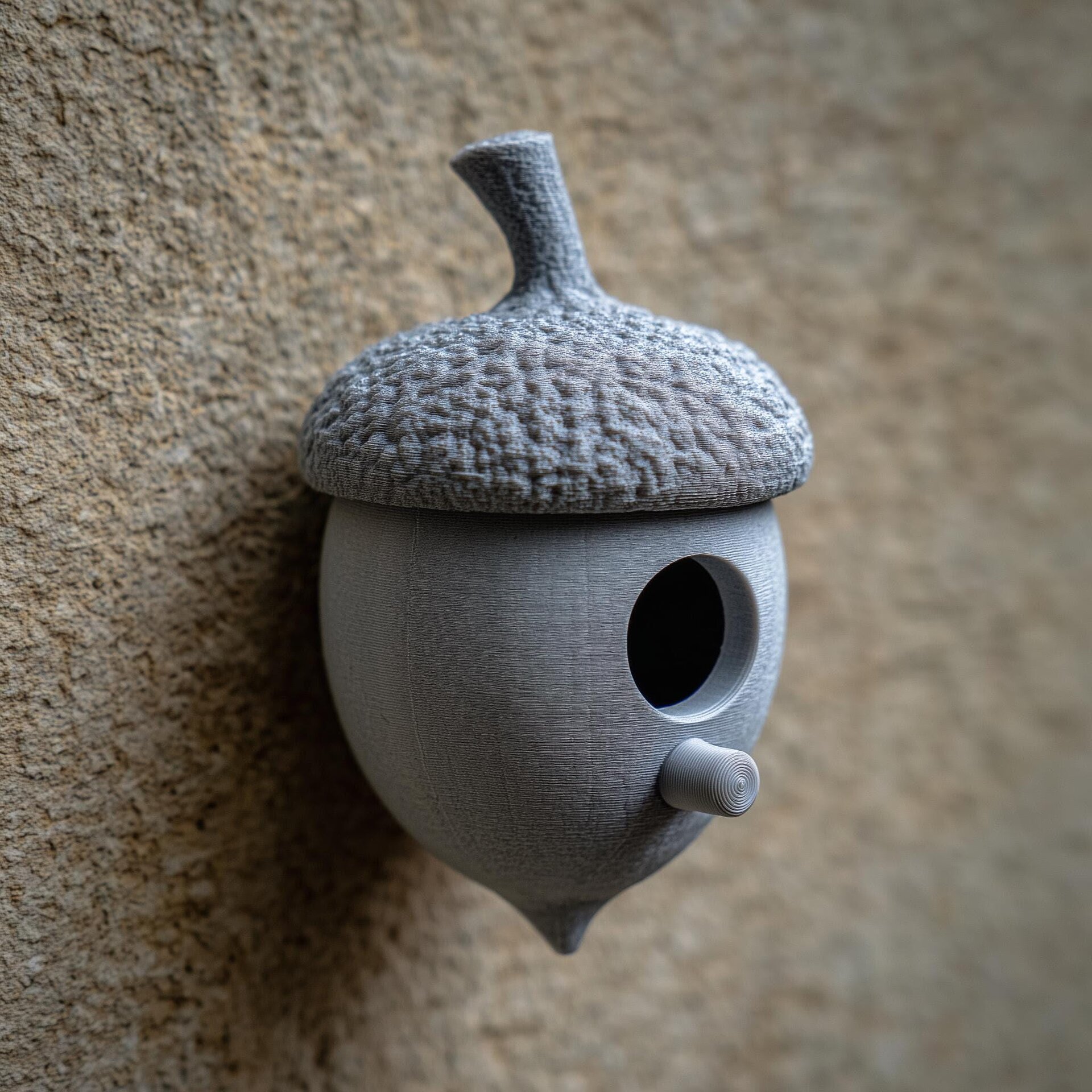 3D Printed Acorn Birdhouse Wall Decor with Removable Roof | Whimsical Cottage Bird House Sculpture for Balcony, Garden or Entryway Accen