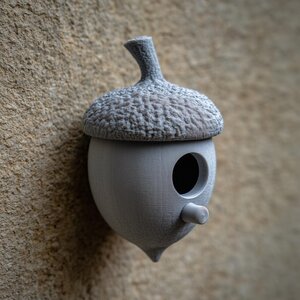 3D Printed Acorn Birdhouse Wall Decor with Removable Roof | Whimsical Cottage Bird House Sculpture for Balcony, Garden or Entryway Accen