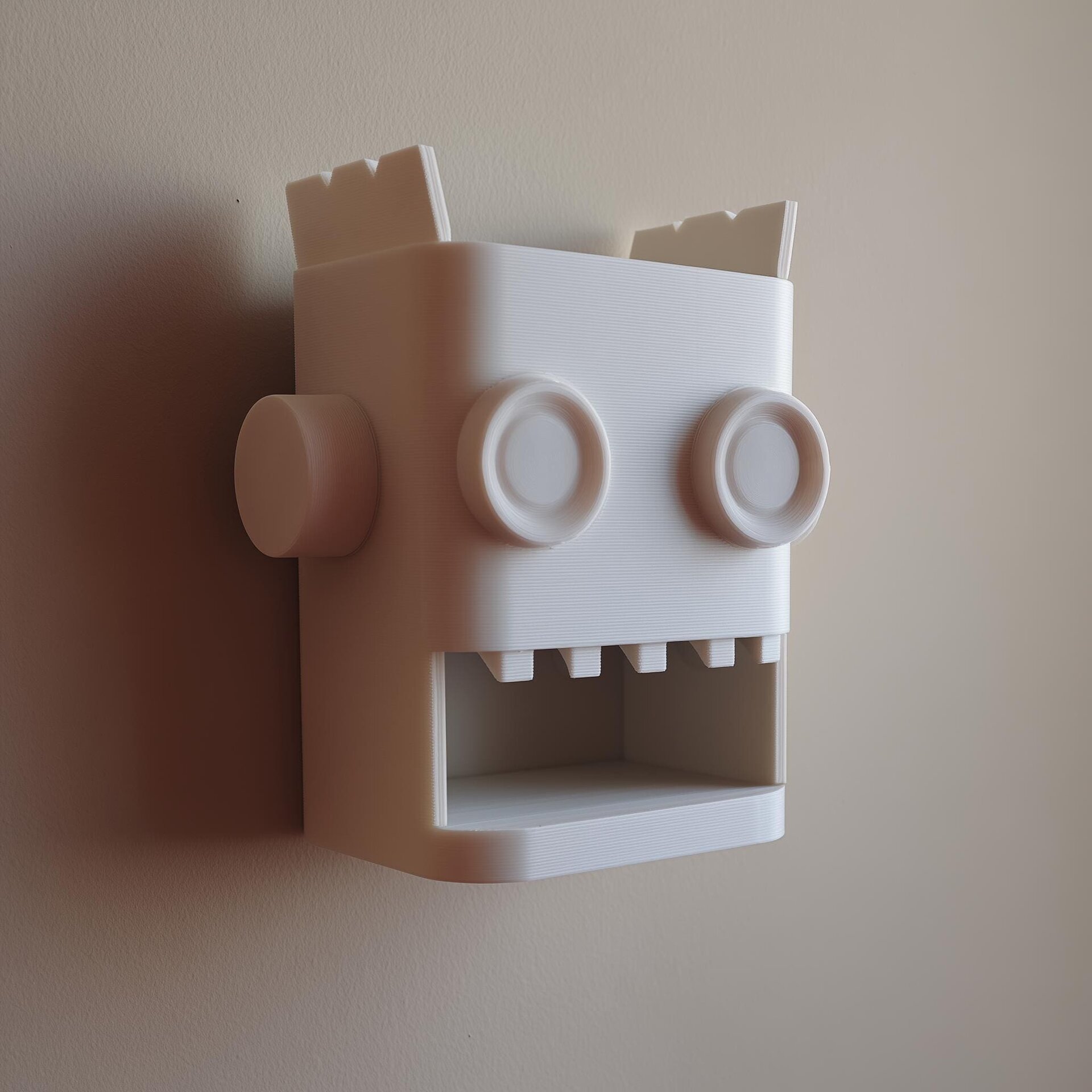 3D Printed Robot Wall Organizer Decor | Fun Rectangular Head Storage Niche for Kids Room, Entryway Keys, Mail and Small Everyday Home Items