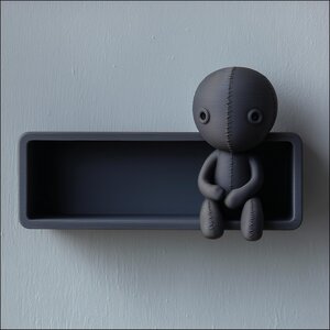 3D Printed Grim Stitch Doll Wall Shelf | Dark Fantasy Floating Ledge Display | Gothic Wall Decor Accent for Cozy Bedroom Gaming Room Office
