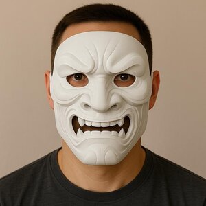 Full Oni Samurai Mask | 3D Printed Demon Mask | Japanese Warrior Cosplay | White Oni Mask | Halloween Costume | Scary Face Mask Gift for Him