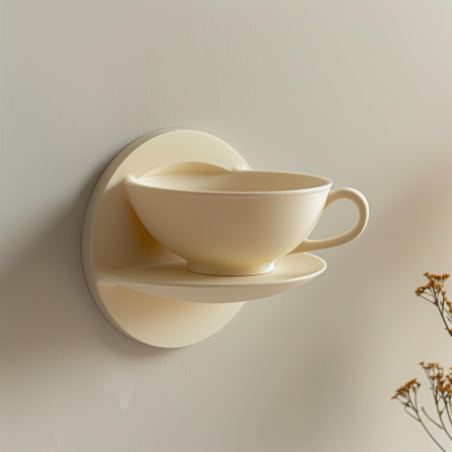3D Printed Teacup Wall Shelf | Unique Floating Shelf Design | Modern Kitchen and Cafe Decor | Minimalist Contemporary Wall Accent
