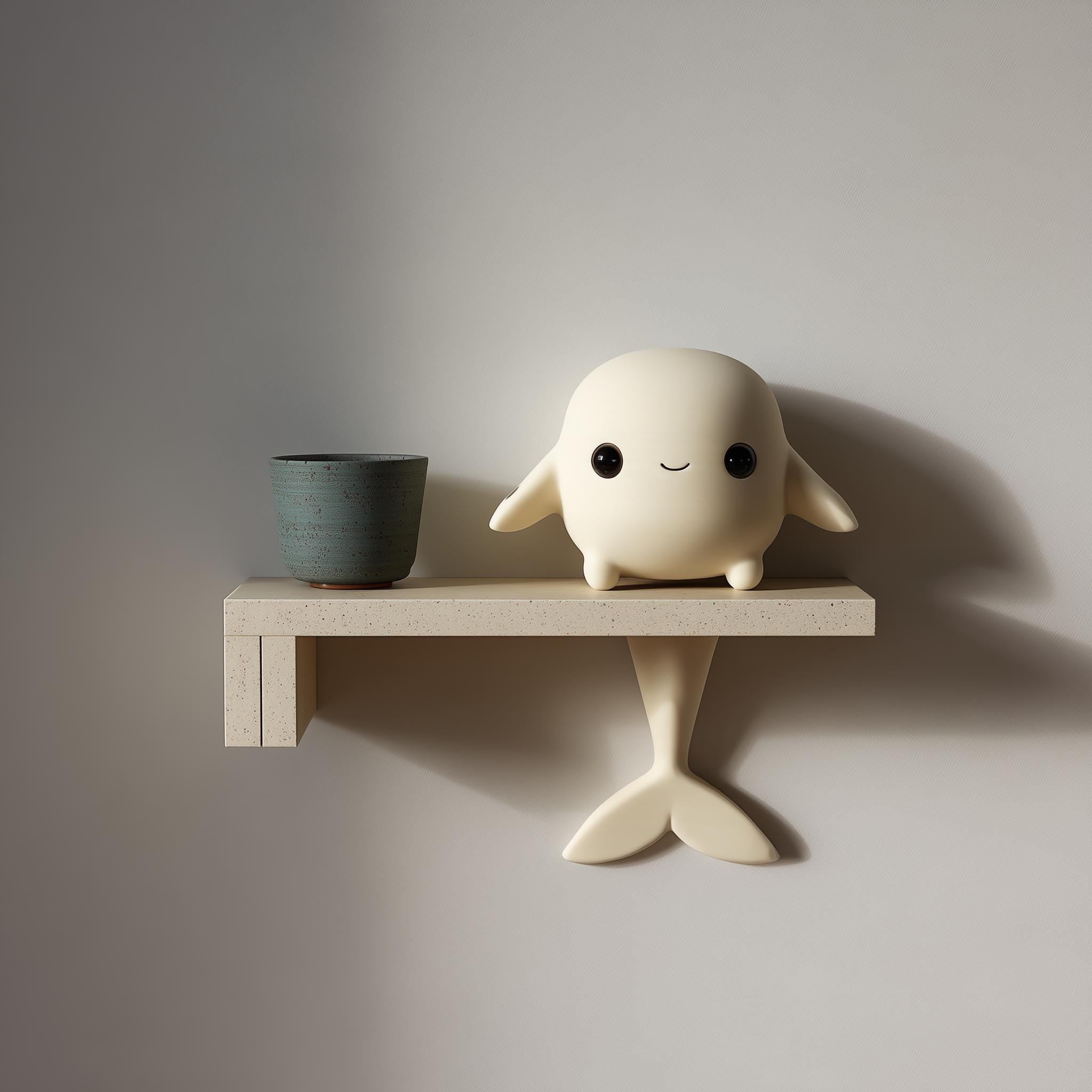 3D Printed Whale Wall Shelf | Minimal Ocean Friend Floating Ledge Display | Cute Modern Room Decor Accent for Kids Rooms and Cozy Interiors