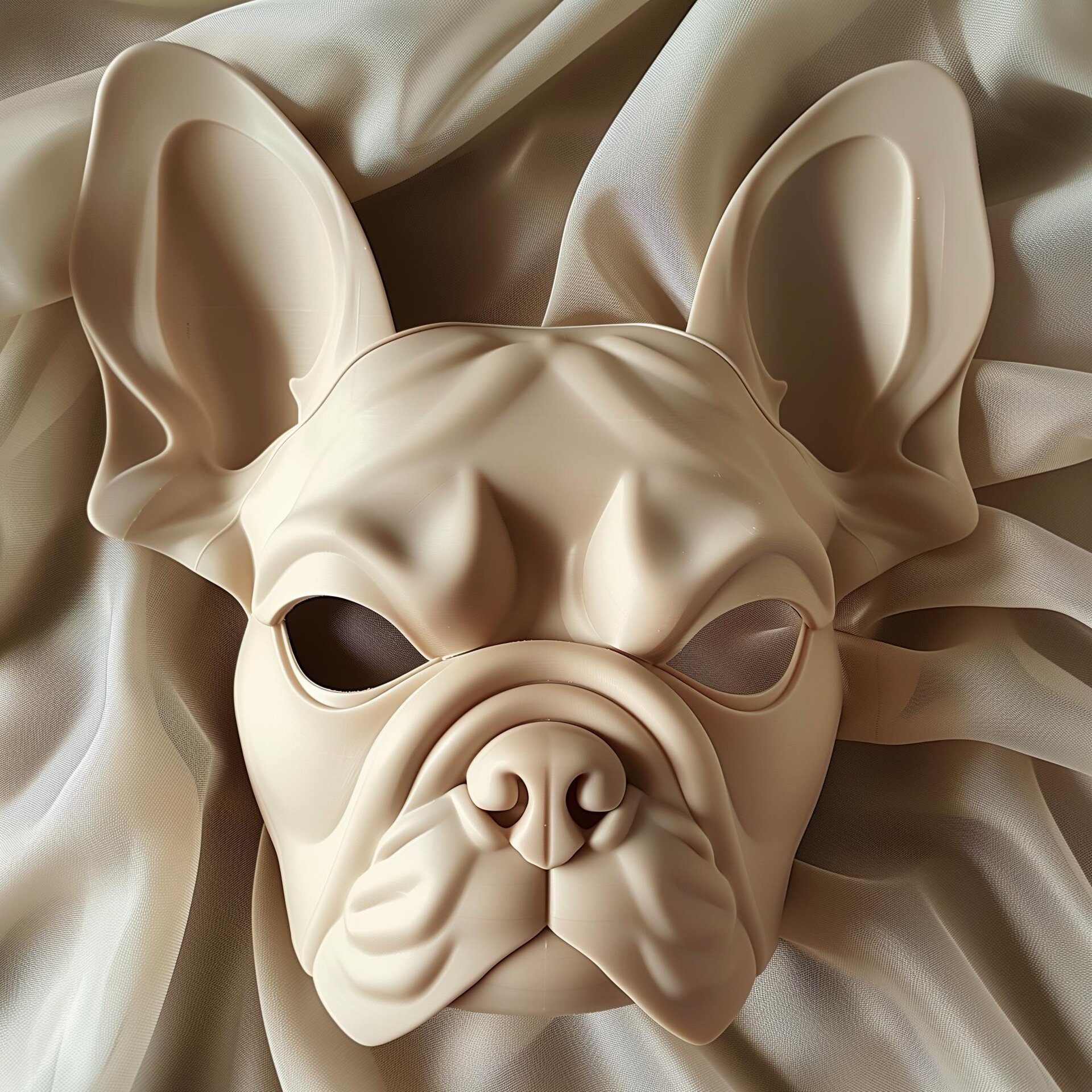 3D Printed Bulldog Mask | Modern Dog Face Sculpture | French Bulldog Cosplay Prop | Unique Animal Art Decor and Costume Accessory