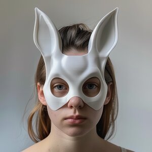3D Printed Bunny Face Mask | Minimalist Rabbit Mask for Adults | Unique Animal Cosplay & Halloween Costume Prop | Modern 3D Print Art Design