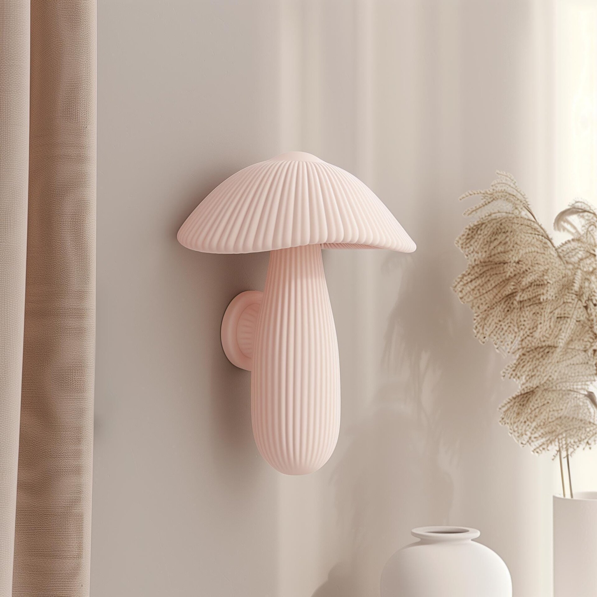 3D Printed Mushroom Wall Decor | Soft Pastel Ribbed Sculpture | Modern Minimalist Accent for Contemporary Interiors and Creative Studios